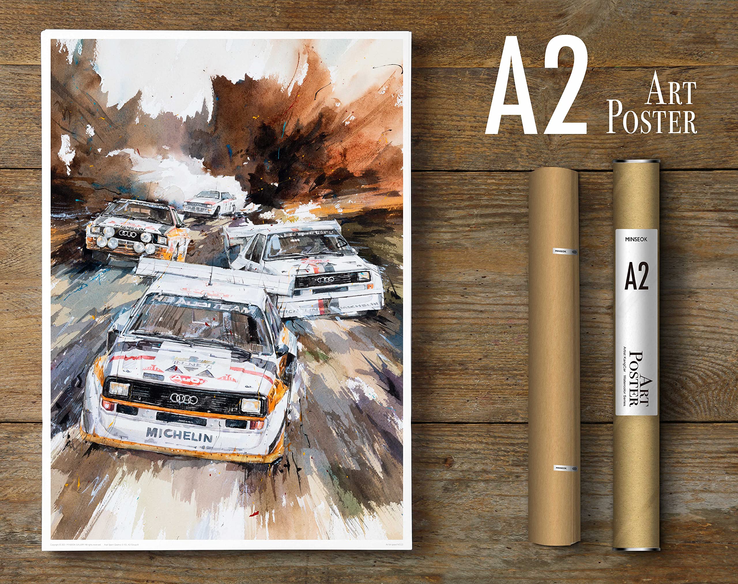 Amazon.co.jp: MINSEOK 水彩画 車 ポスター 屋内 装飾 A2 アート